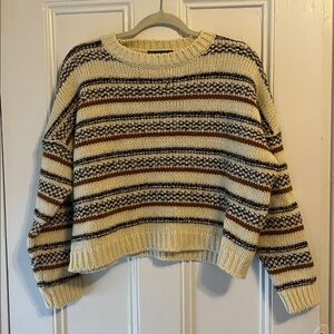 Anthropologie Elsamanda Alpaca wool blend Cream Brown striped Sweater